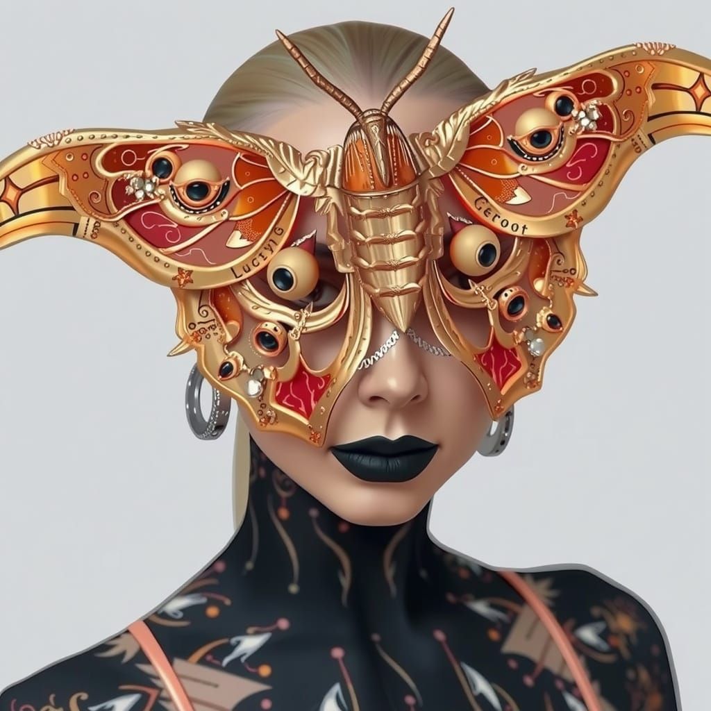 Gothic Figure in Moth Masque Portrait