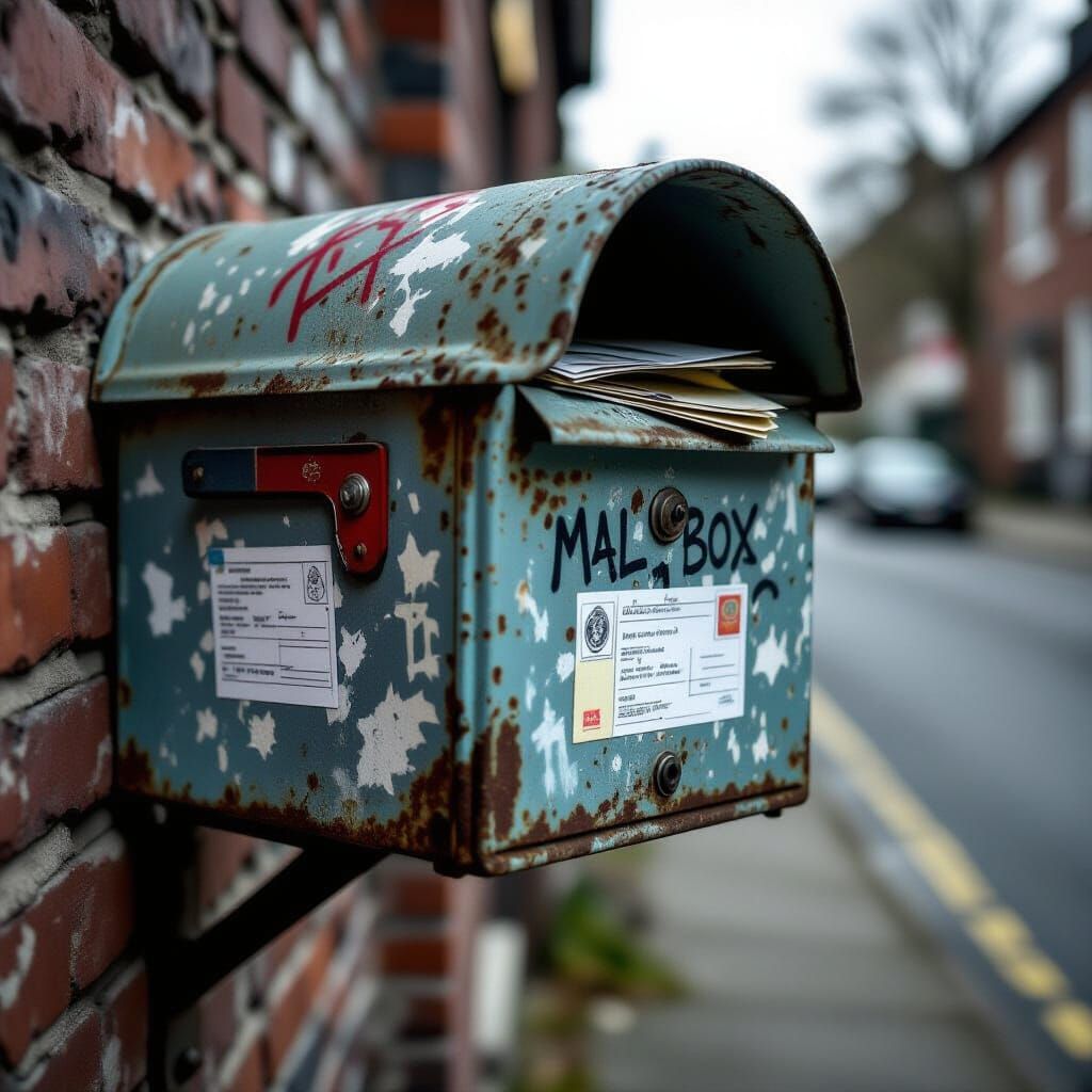 Old Mailbox with Graffiti and Mail Inside