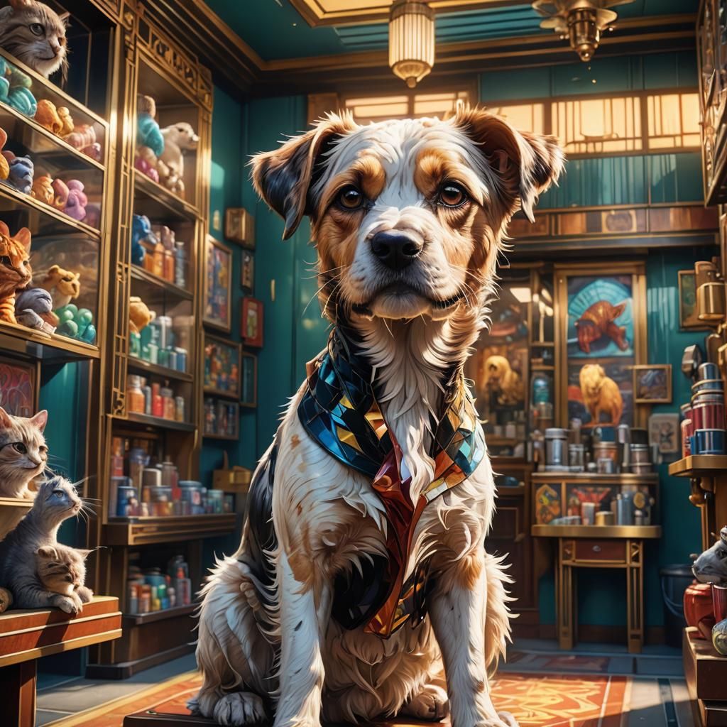 Art Deco Pet Shop in Hyperrealistic Style