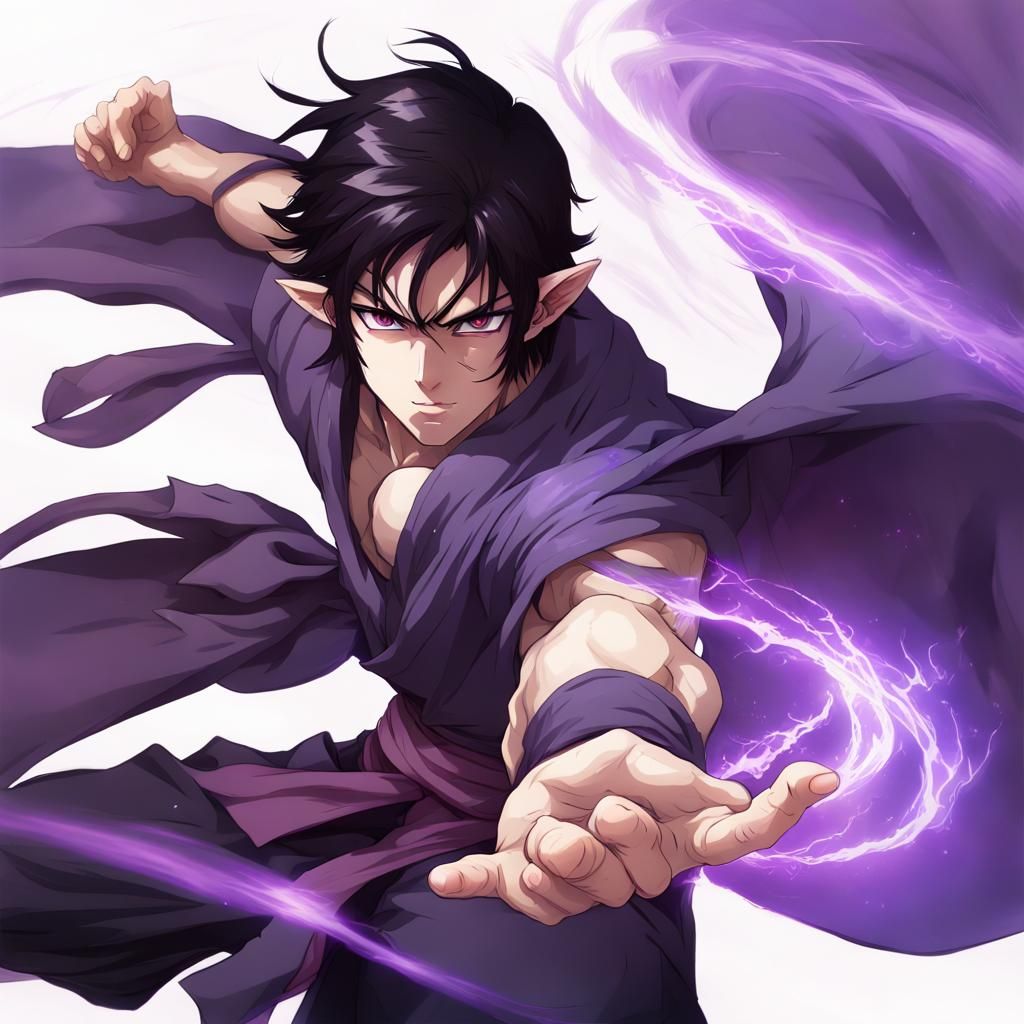 Half-Elf Monk in Anime Style with Purple Energy