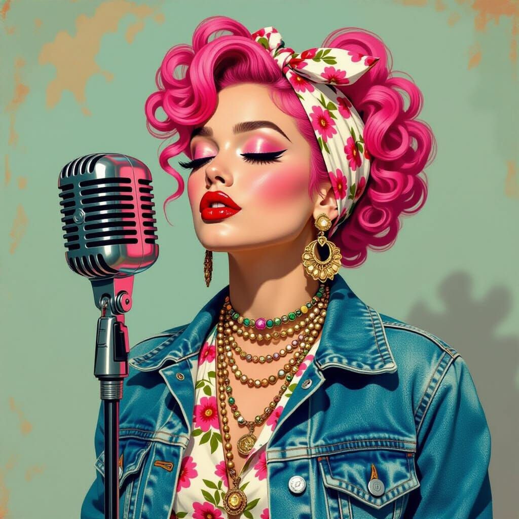 Retro Jazz Singer in Oil Painting Style