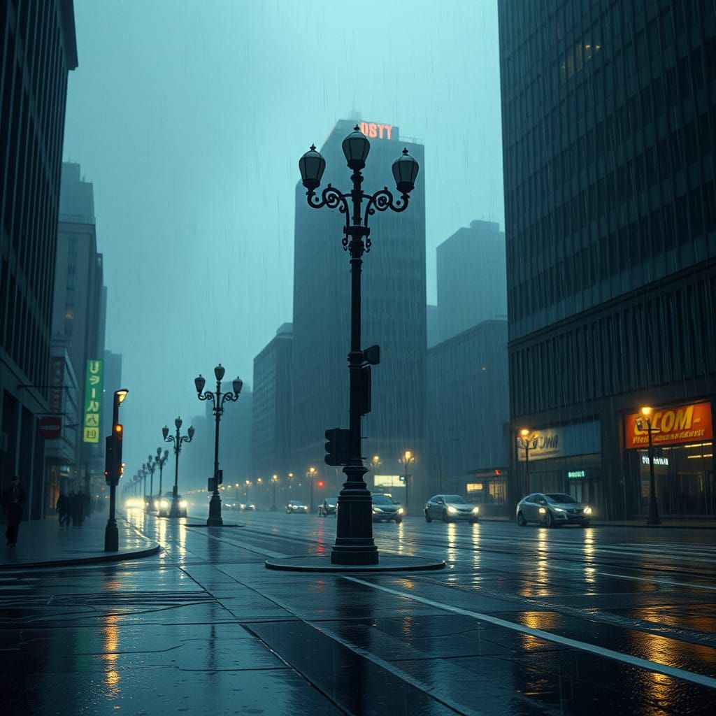 Desolate Cityscape at Dusk in Cinematic Film Style