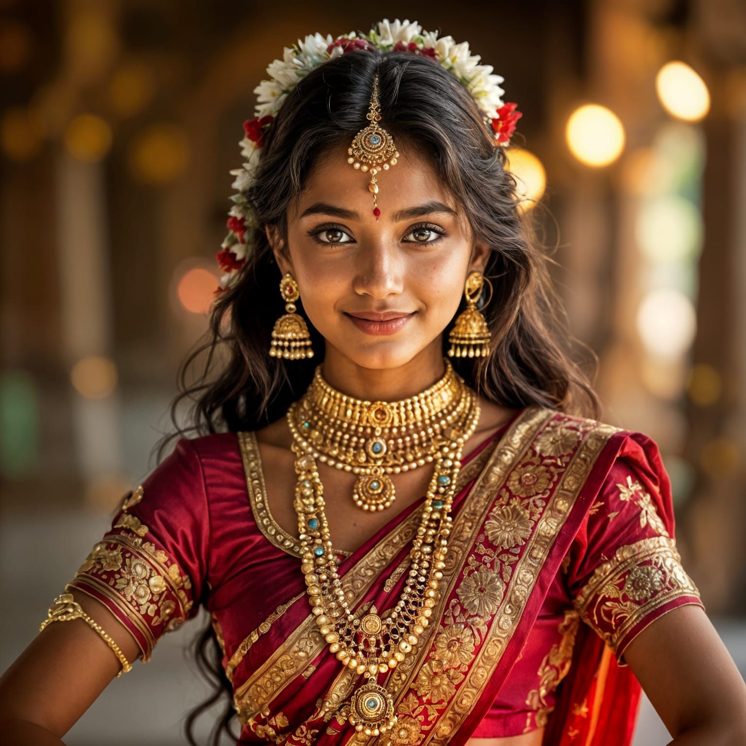 Indian Girl Dancing Freely in Traditional Attire