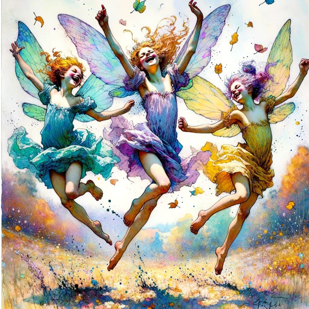 Fairies in Autumn Meadow, Goya-Inspired Style