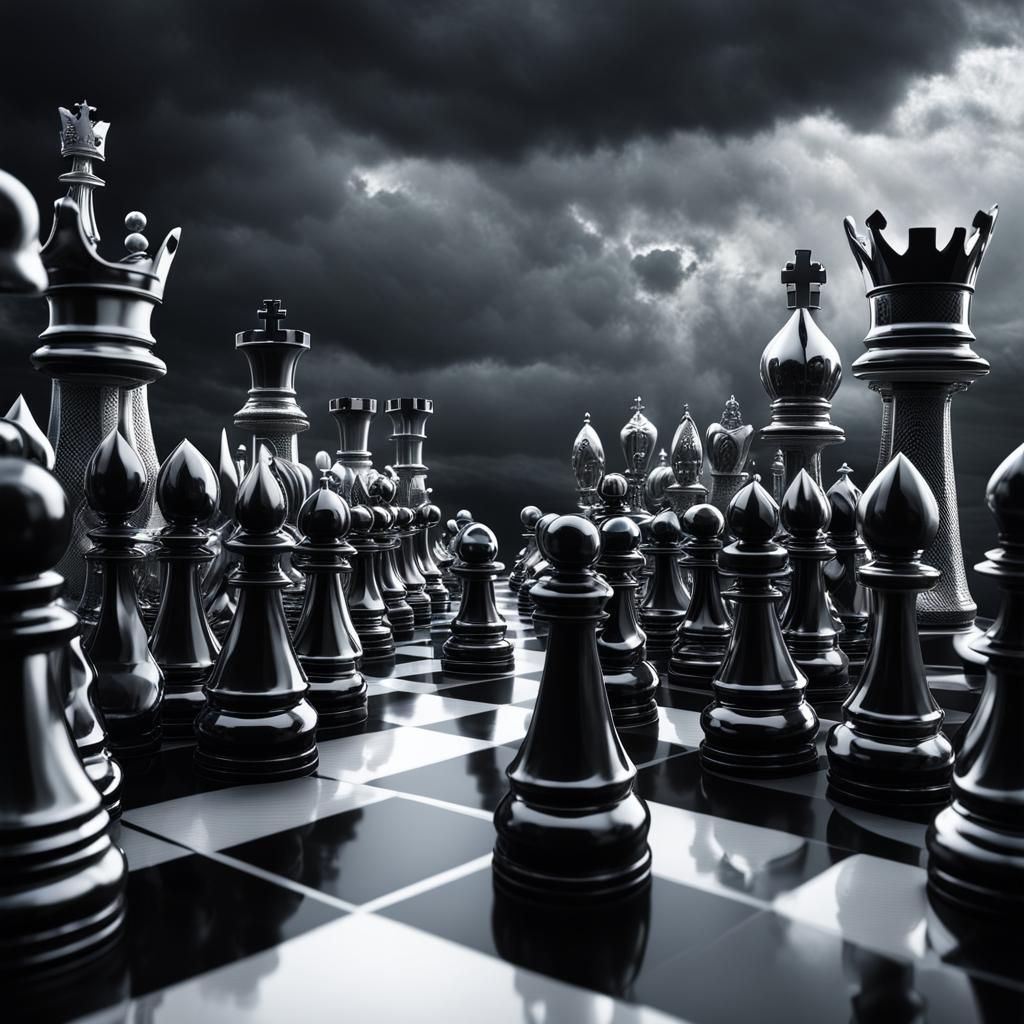 Epic Chess Battle of Humanoid Armies in Fantastical Realism