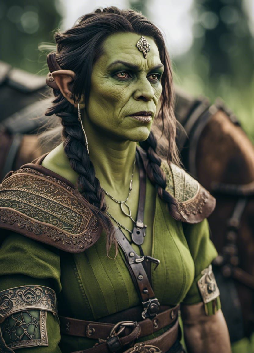 Friendly Orc Merchant in Dark Fantasy Style