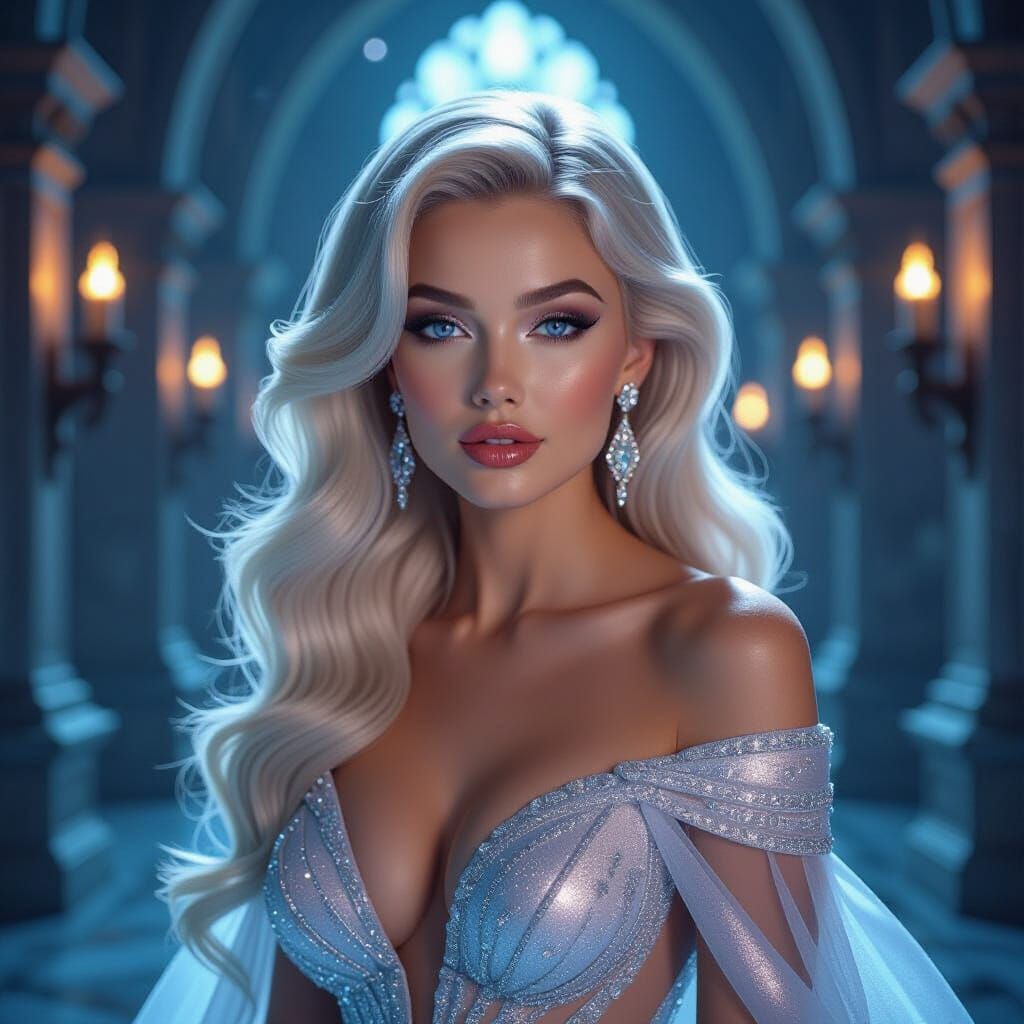 Stunning Woman in Starlight Gown: Hyperrealistic Portrait