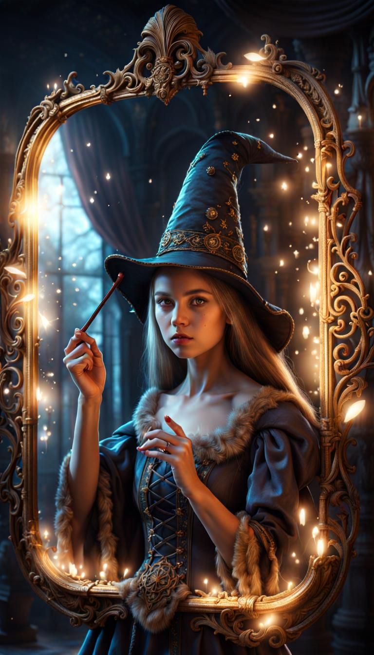 Witch and Magic Mirror Fantasy Art