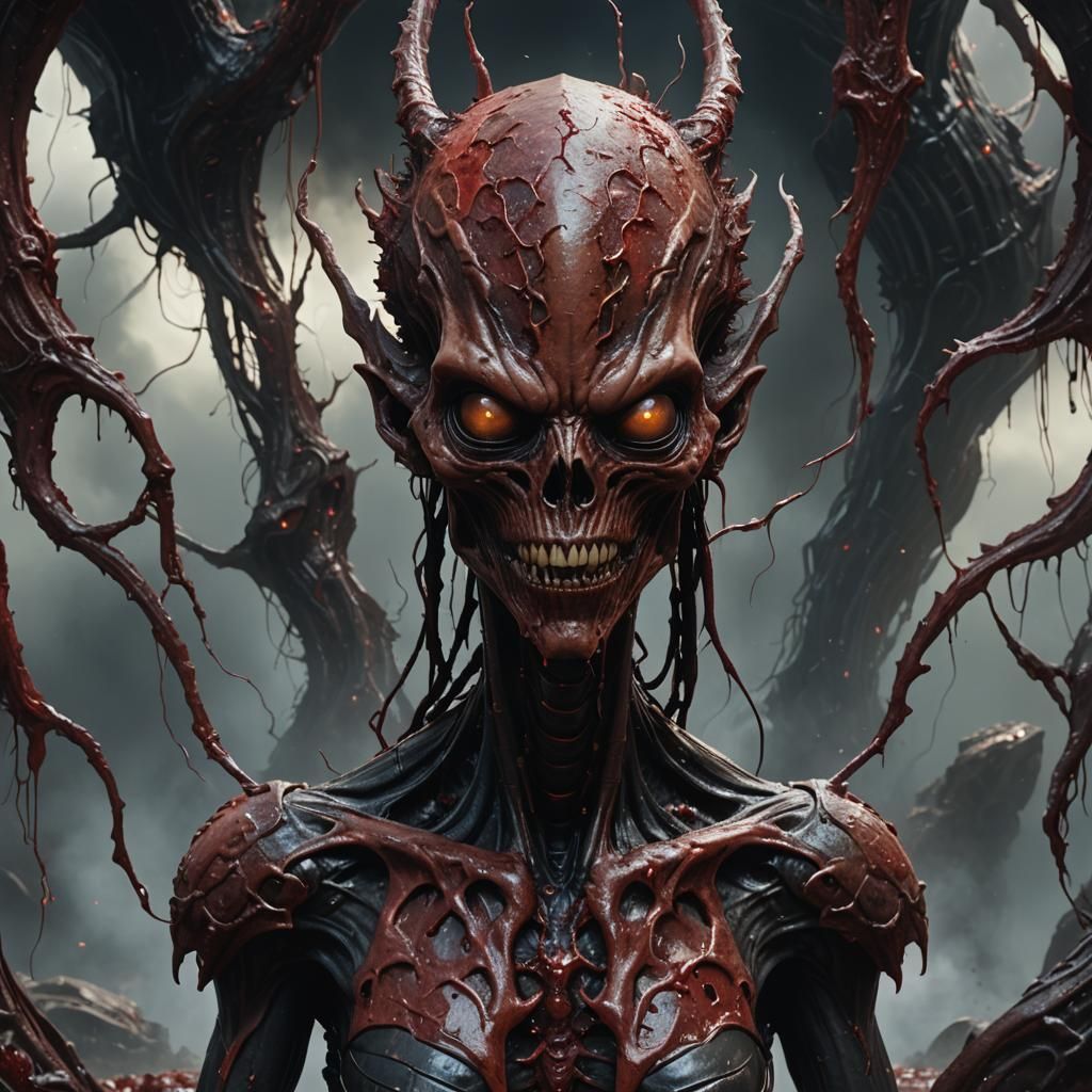 Demonic Onyx Alien Portrait in Hyperrealism