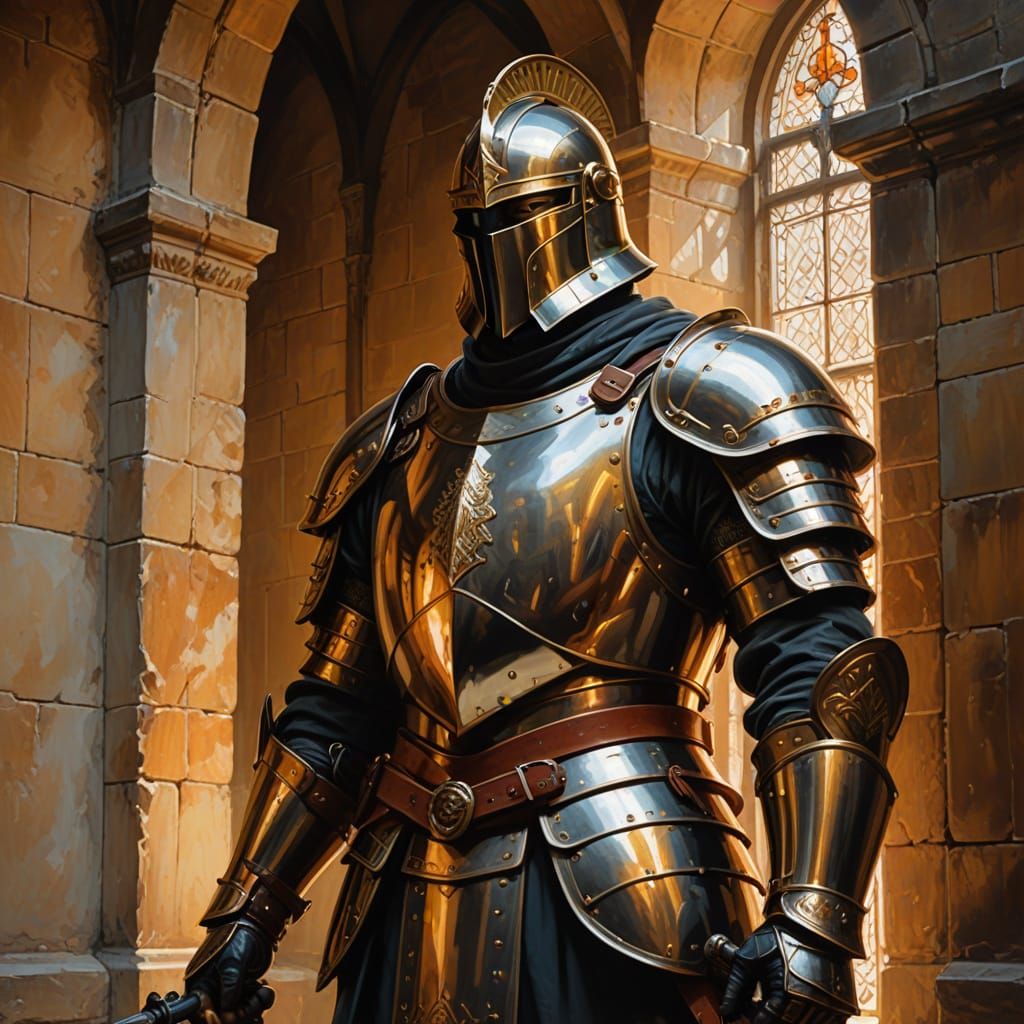 Armoured Medieval Guard in Grand Castle Hall