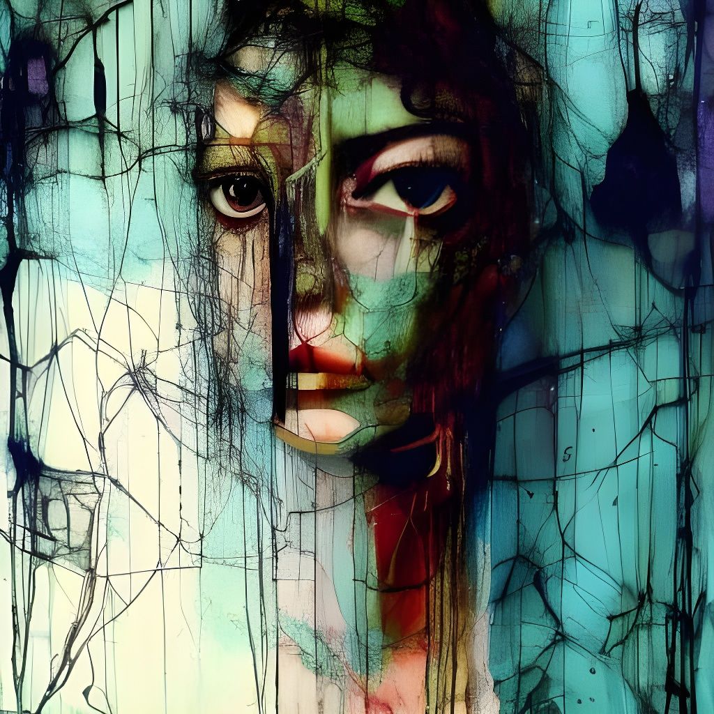 Surreal Woman Portrait with Bioluminescence and Ink Drips