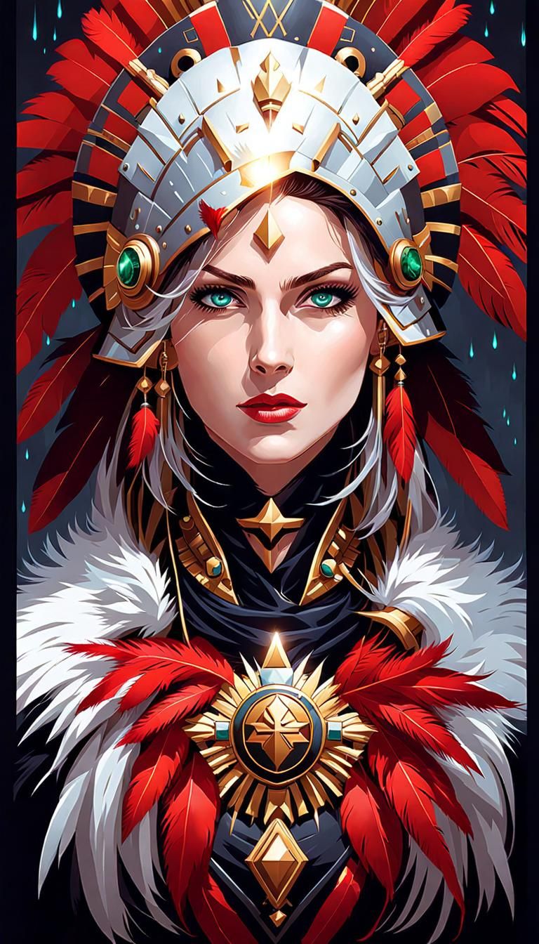 Cybernetic Warrior Woman in Aztec Headdress