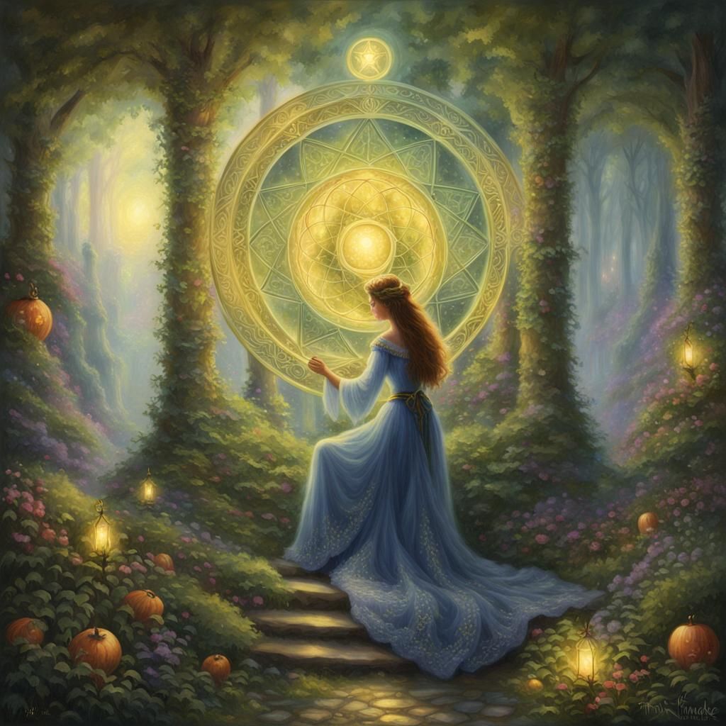 Queen of Pentacles Tarot Card in Ethereal Style