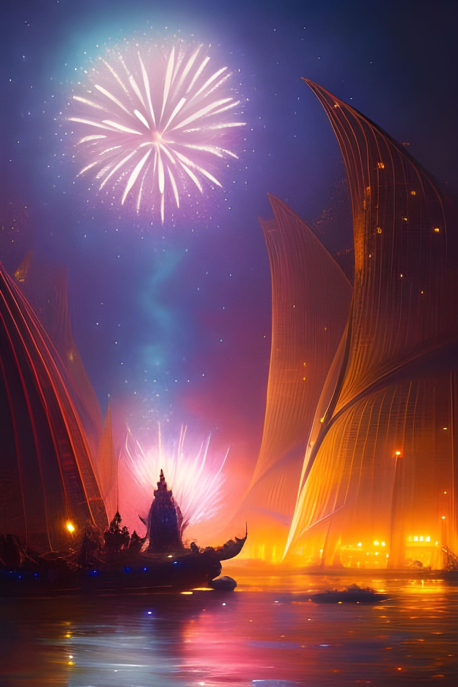 Luminescent Shell with Pearl Under Fireworks