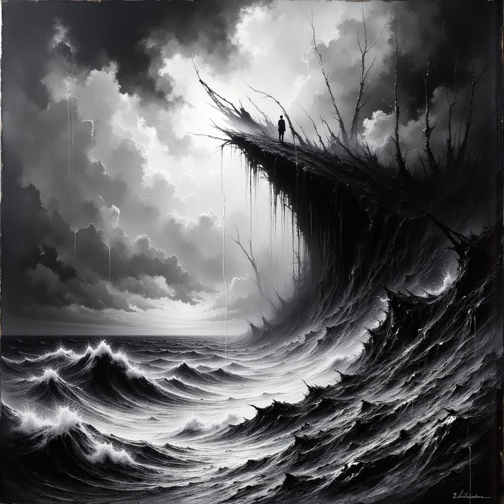Abstract Monochrome Apocalyptic Storm in Expressionist Style