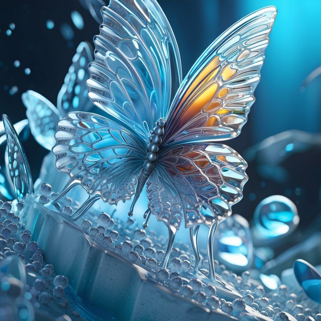 Hyperrealistic Ice Butterfly Sculpture