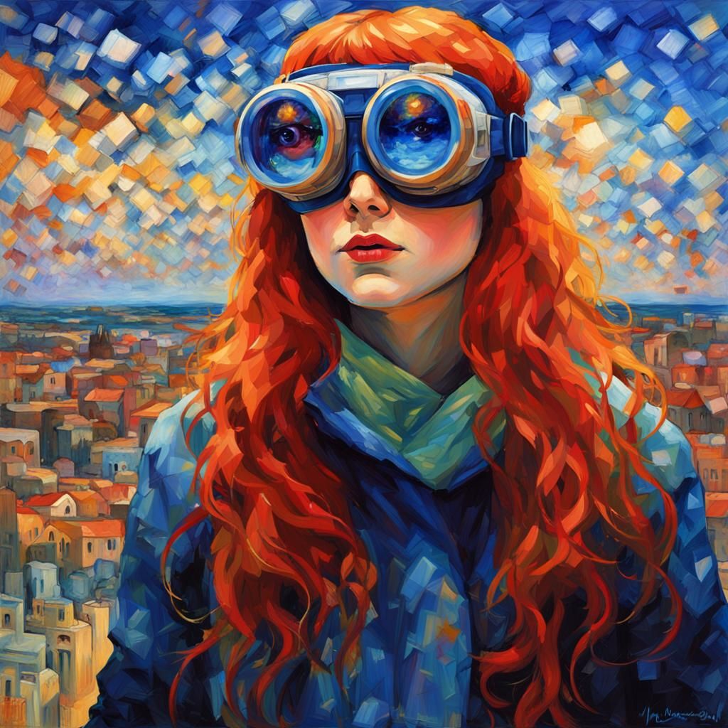 Redhead with Goggles in Expressionist Oil Painting