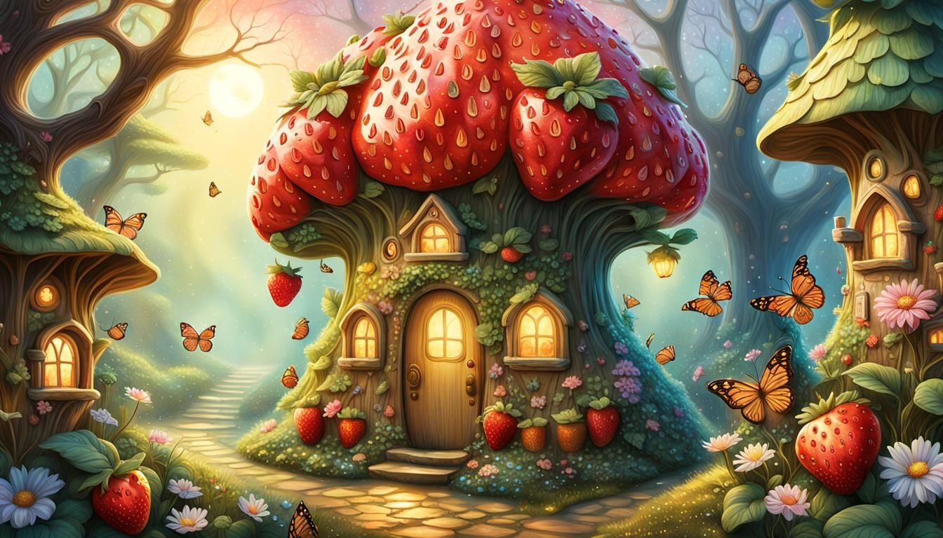 Strawberry Fairy House in Storybook Style