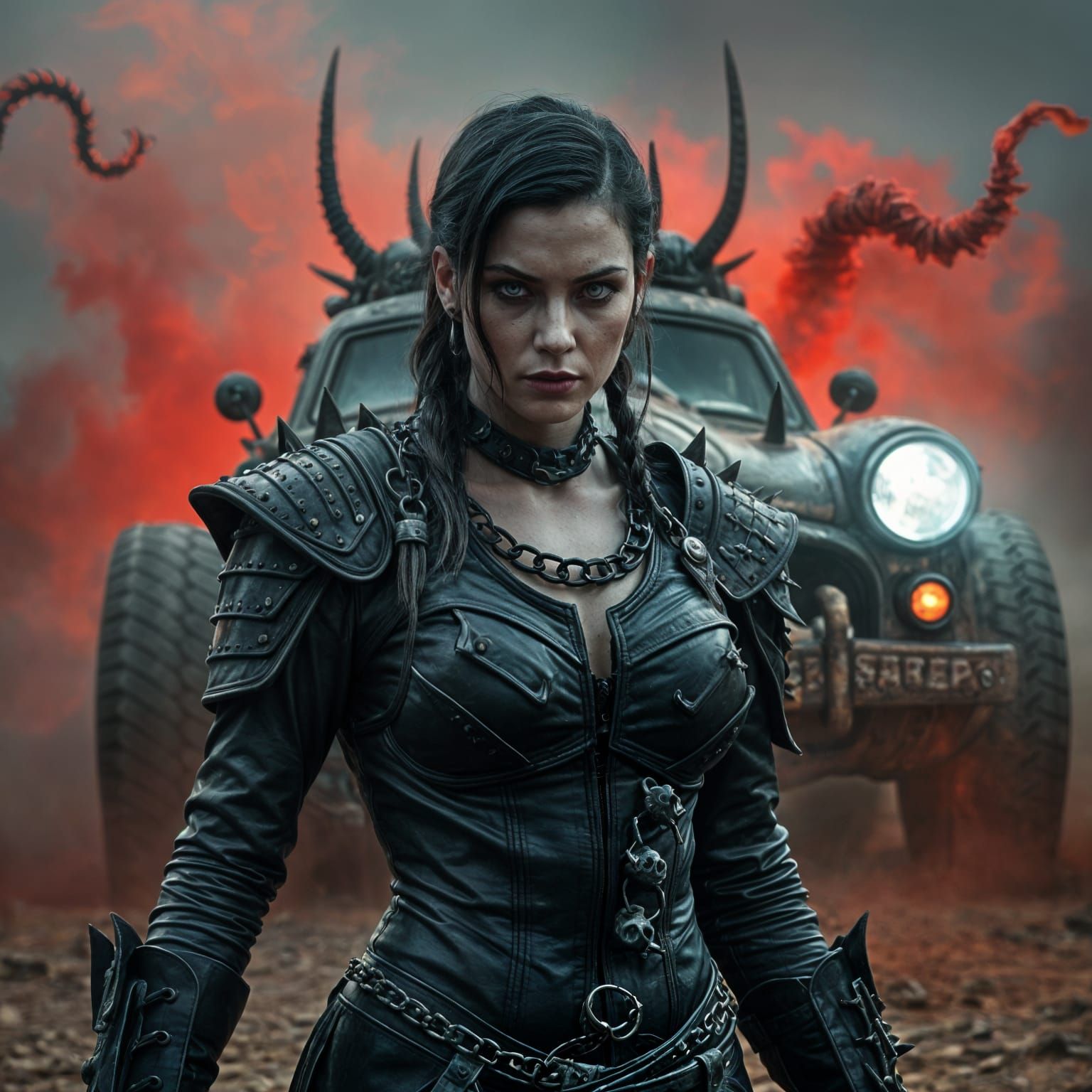 Fierce Goth Warrior in Nightmarish Wasteland