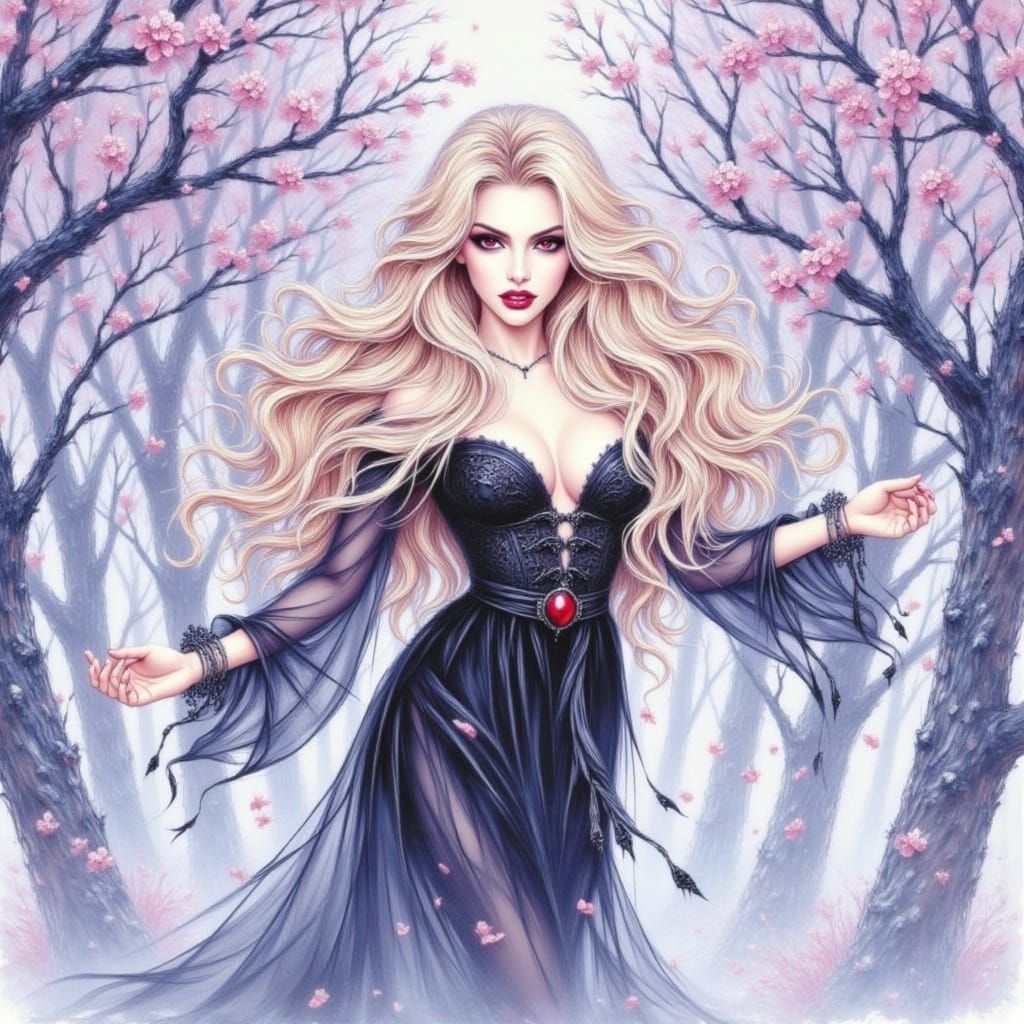 Blonde Vampire Woman in Dark Forest