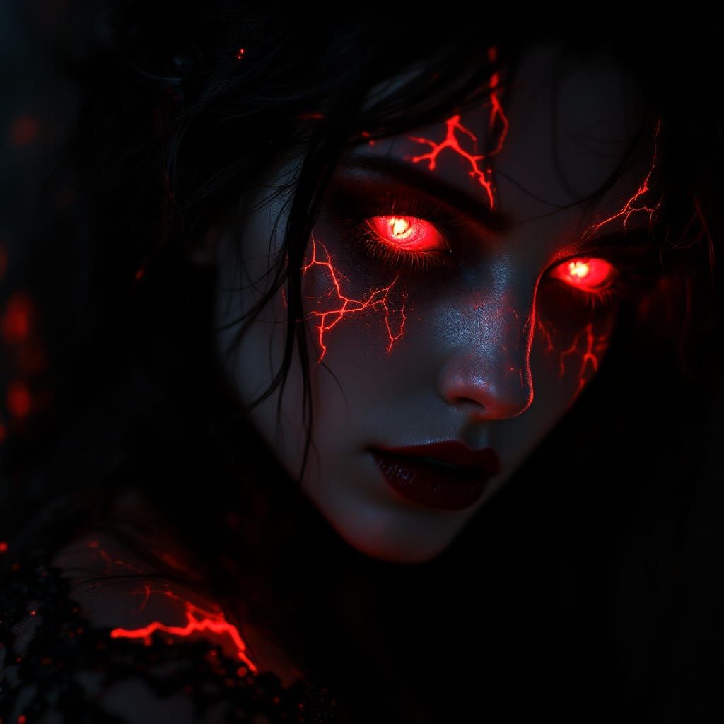 Gothic Vampire Portrait with Glowing Red Veins