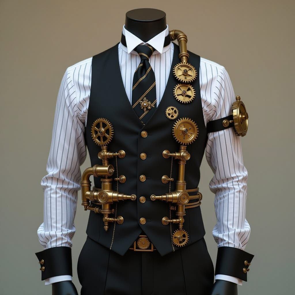 Steampunk Tuxedo with Brass Gears and Tubes