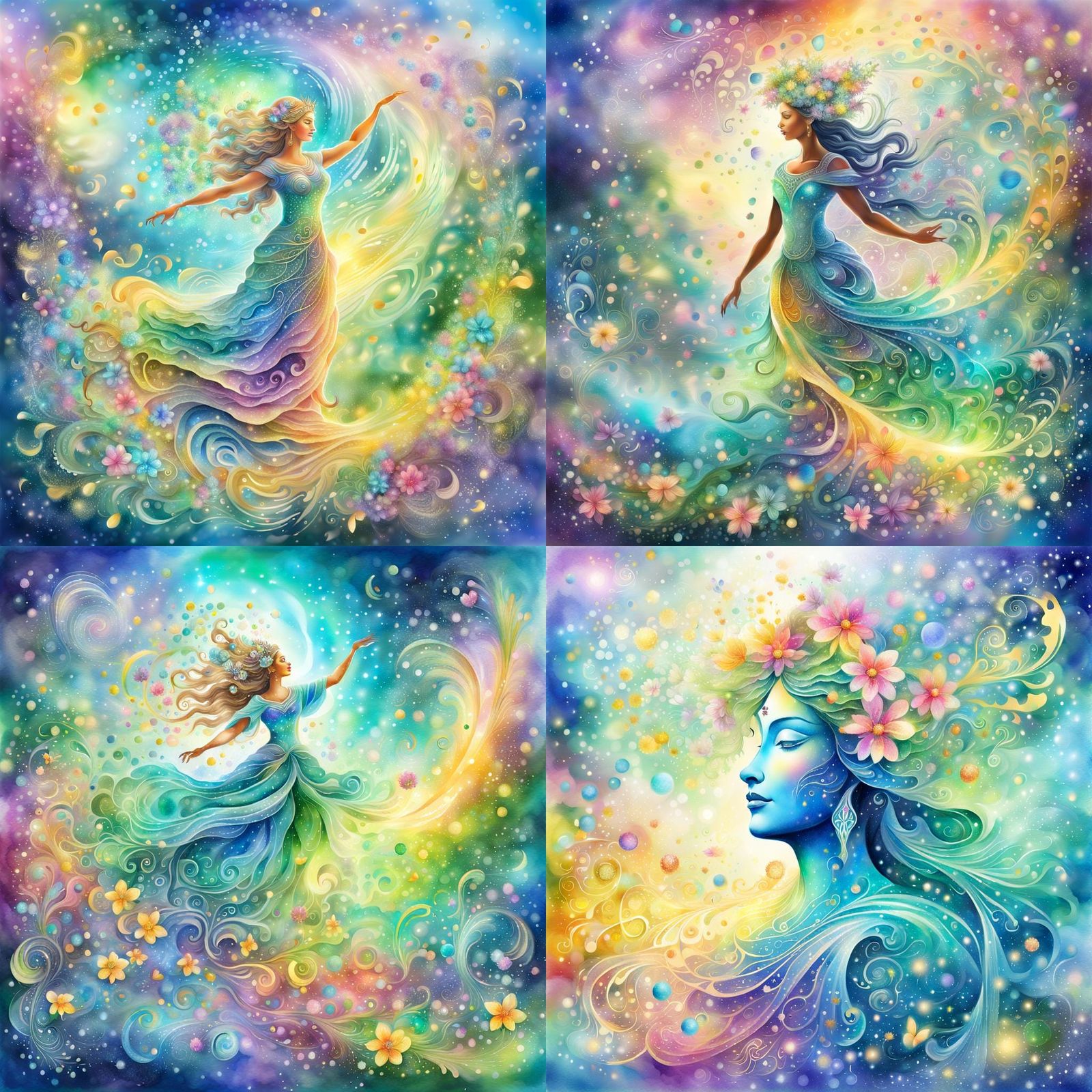 Goddess of Spring in Watercolor Drizzle