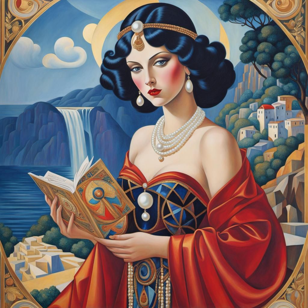 Deity in Cubist Mosaic Style with Elegant Fashion