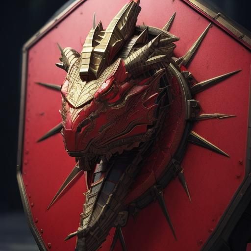 Futuristic Red and Black Shield with Gold Dragon