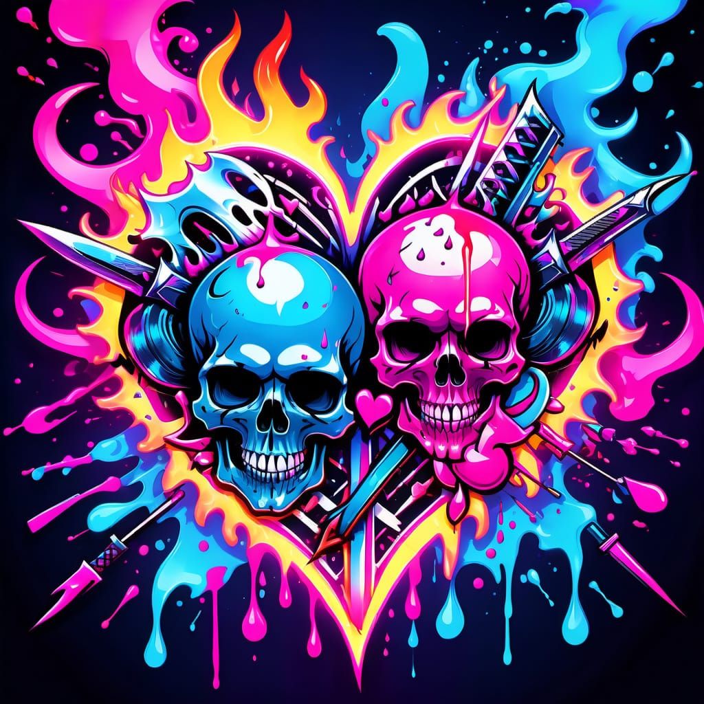 Explosive Spiral of Symbols in Digital Splatter Art