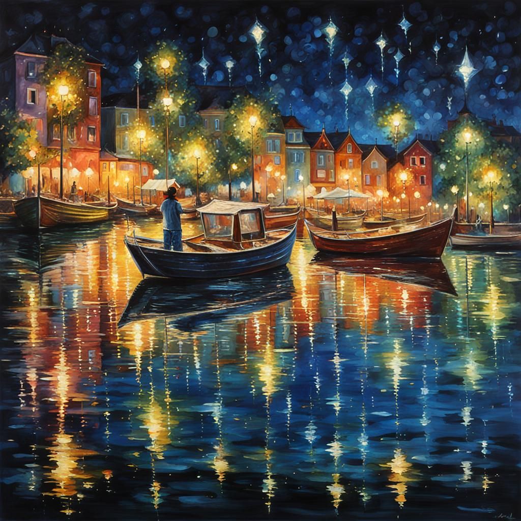 Vibrant Water Reflections at Night