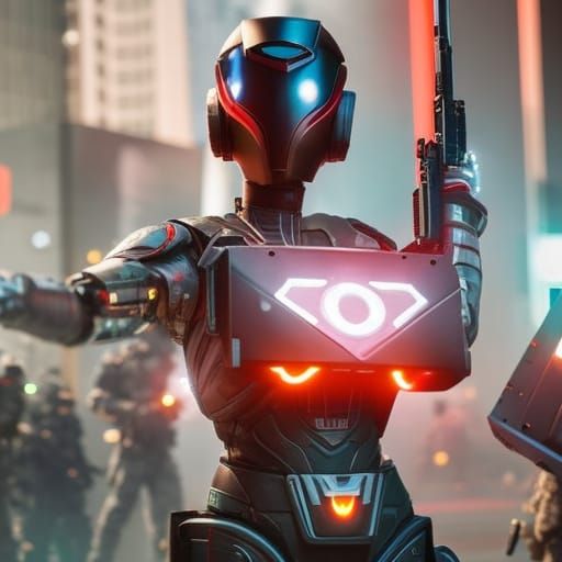 Futuristic Robot Soldier Displays Heart Sign