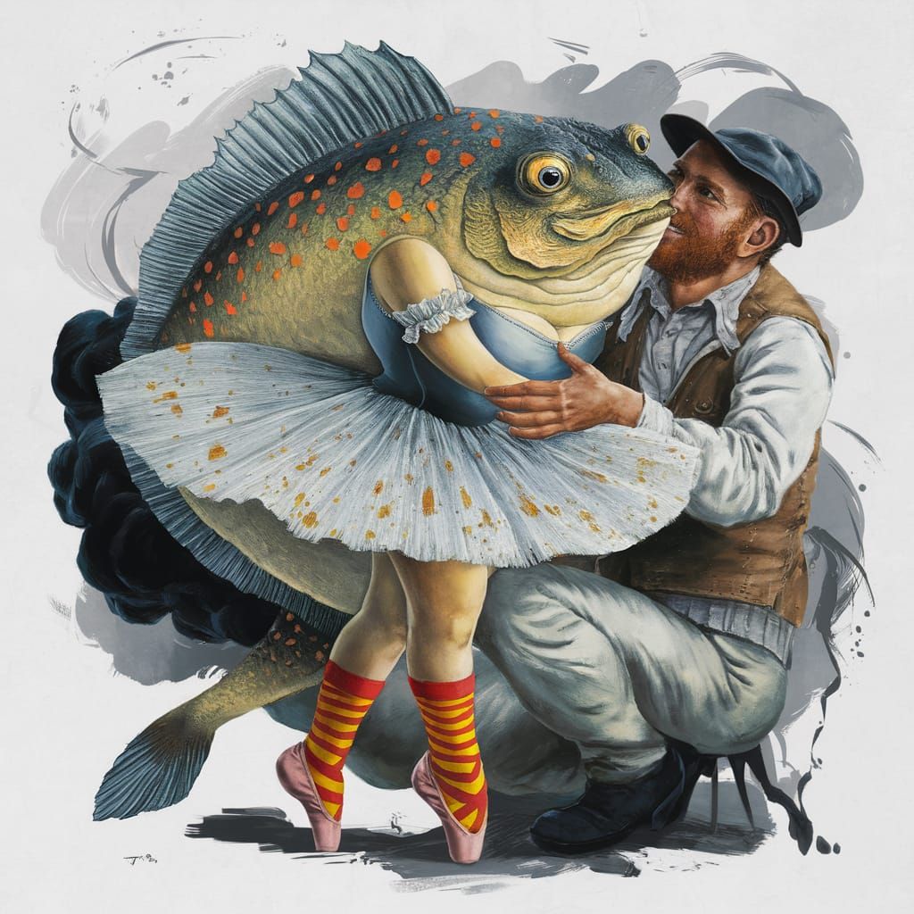 Surreal Fish Creature in Van Gogh Style