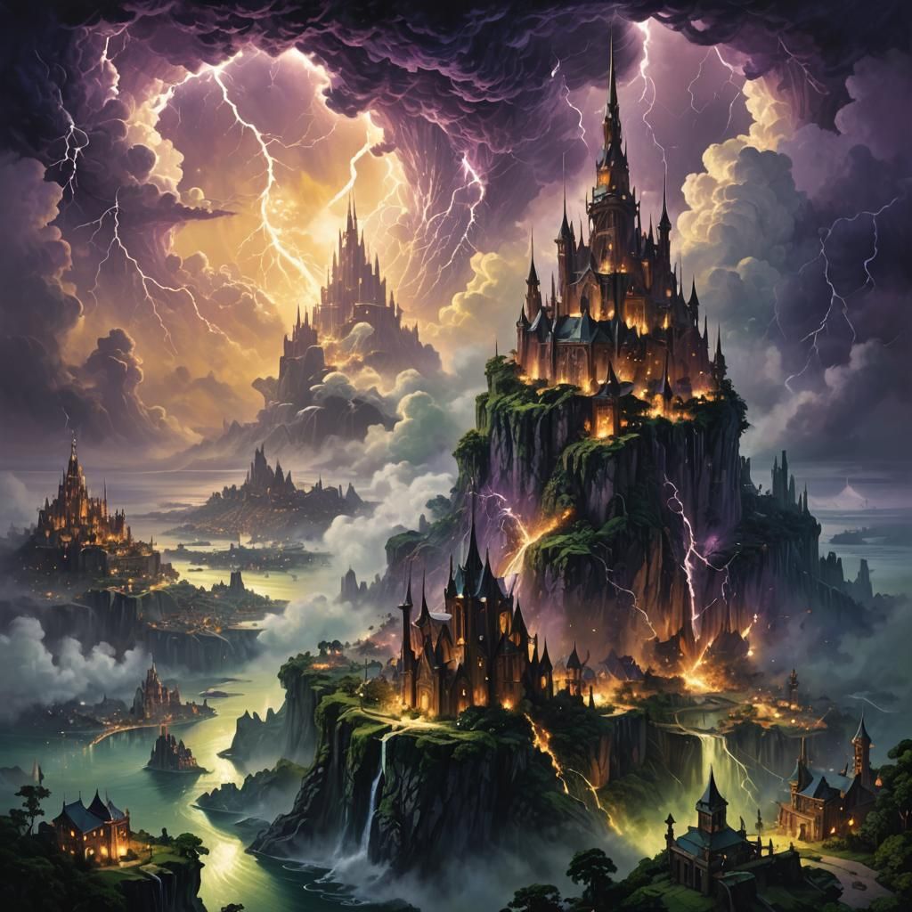 Island City in Stormy Sky, Fantasy Concept Art