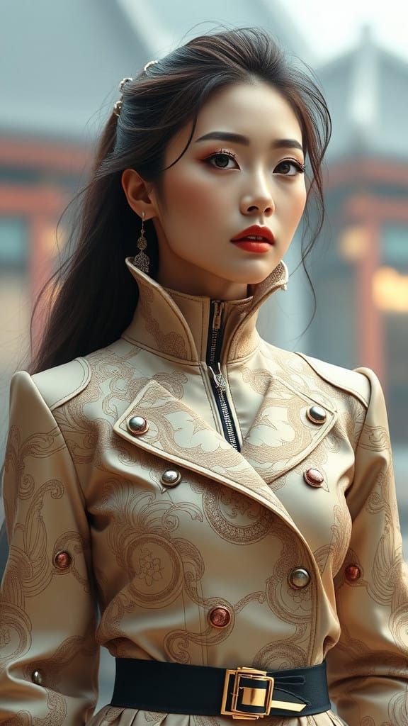 Elegant Futuristic Fashion Model in 2999 Attire