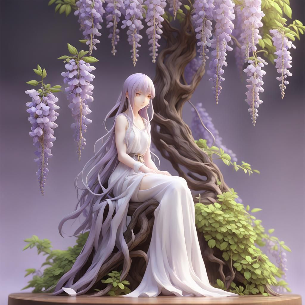 Detailed Wisteria Tree Figurine in 3D Anime Art