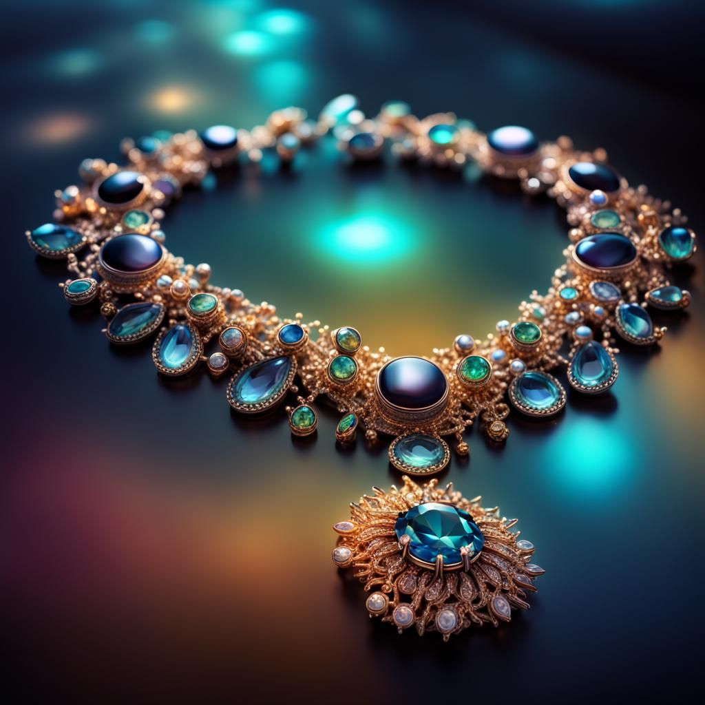 Glowing Gems and Jewelry in Gradient Aquarium