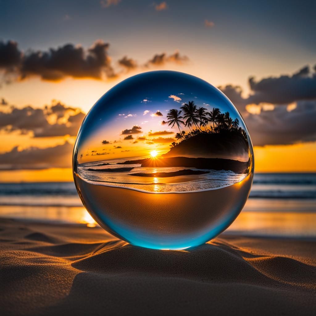 Beach Sunset Inside Glass Sphere