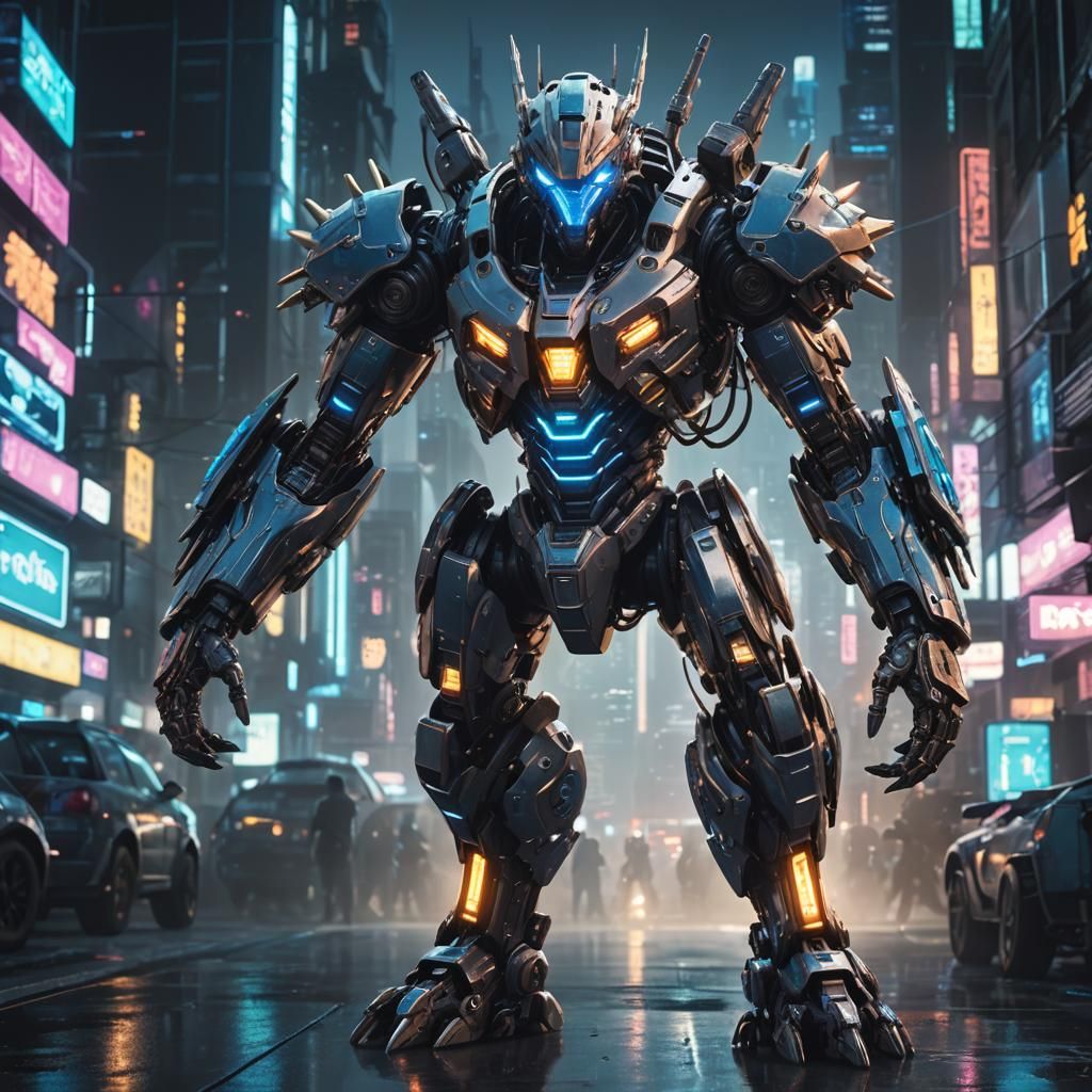 Cyberpunk Digimon in Neon Cityscape