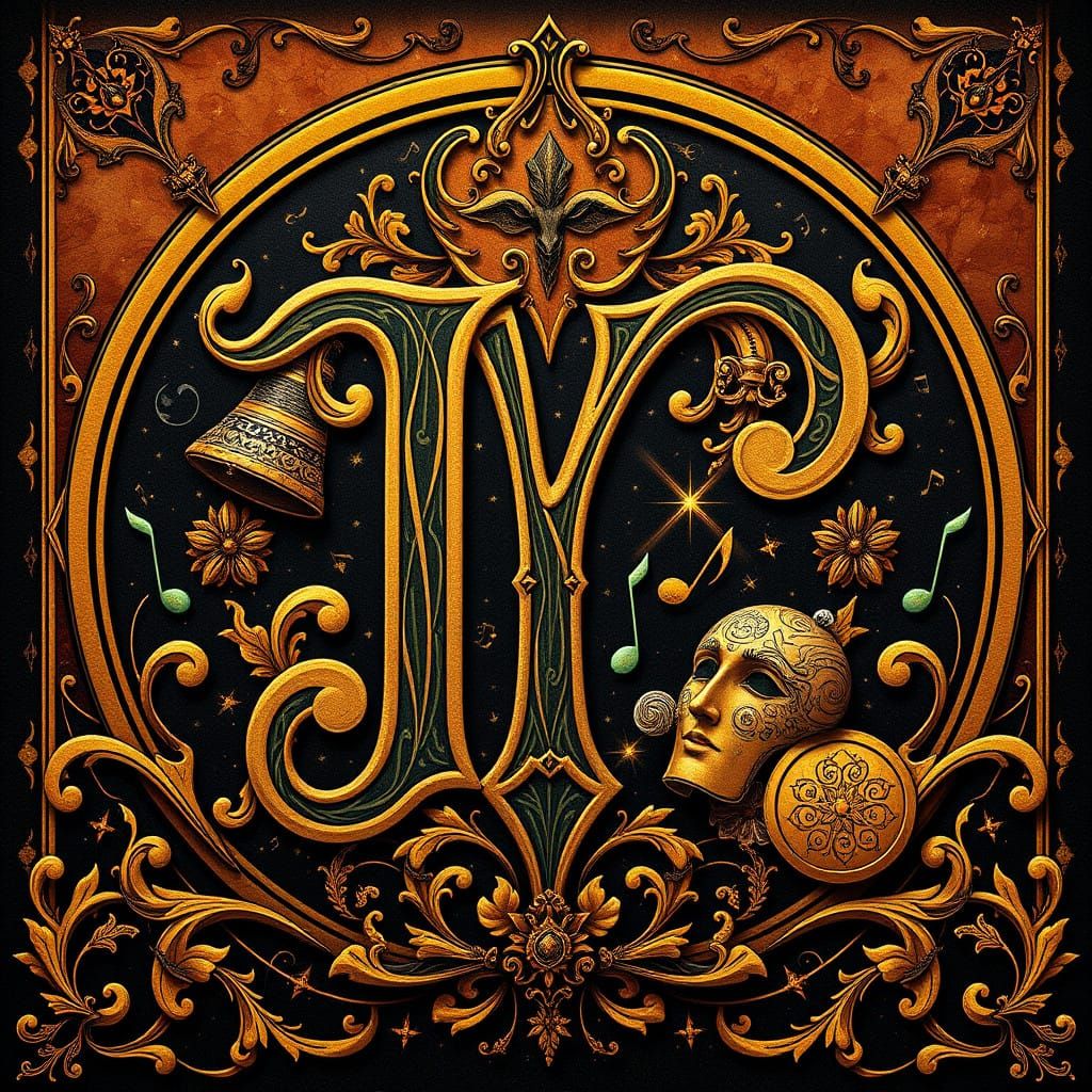 Art Nouveau Monogram in Opulent Celestial Style with Taurus...