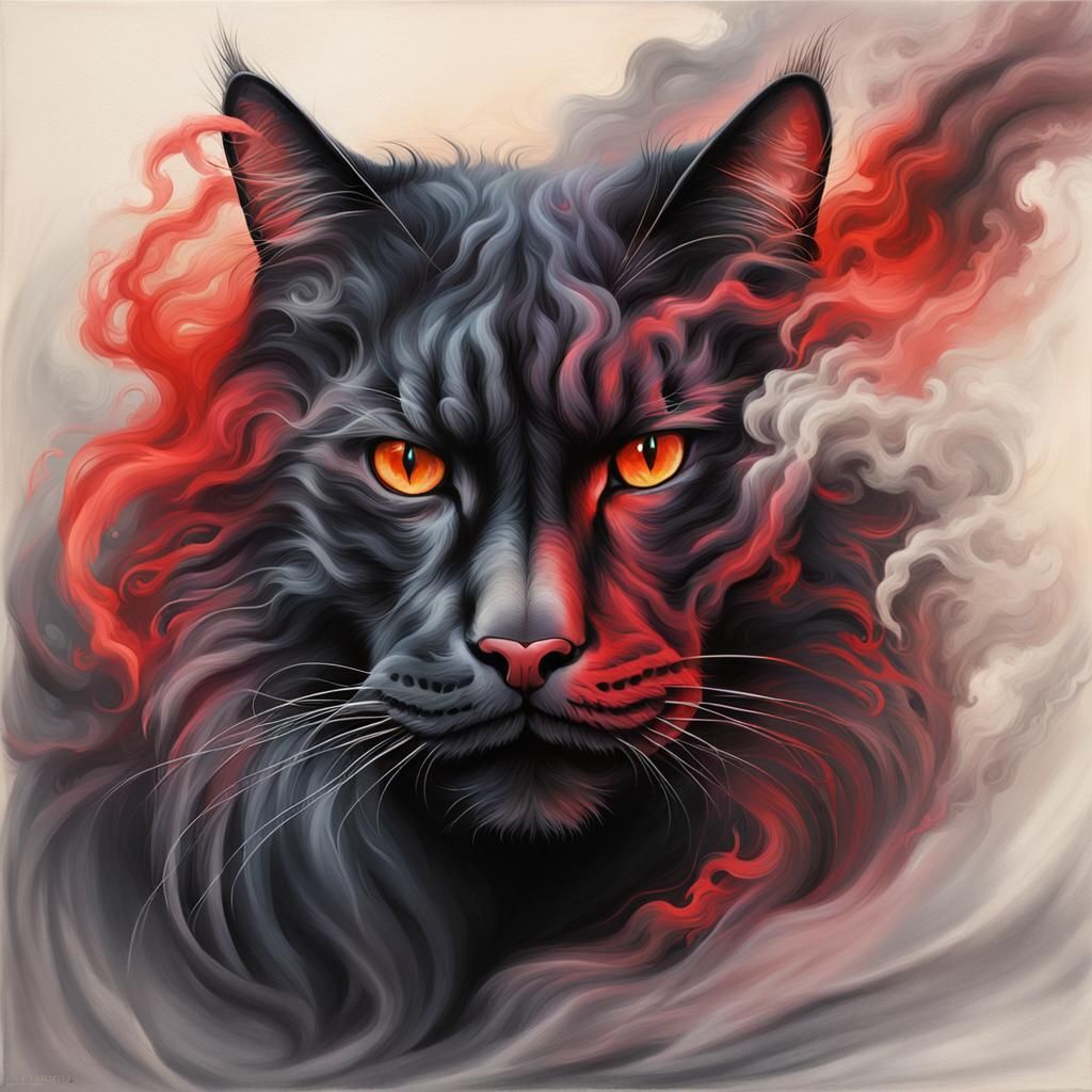 Majestic Smoky Cat Portrait in Hyper-Realism Style