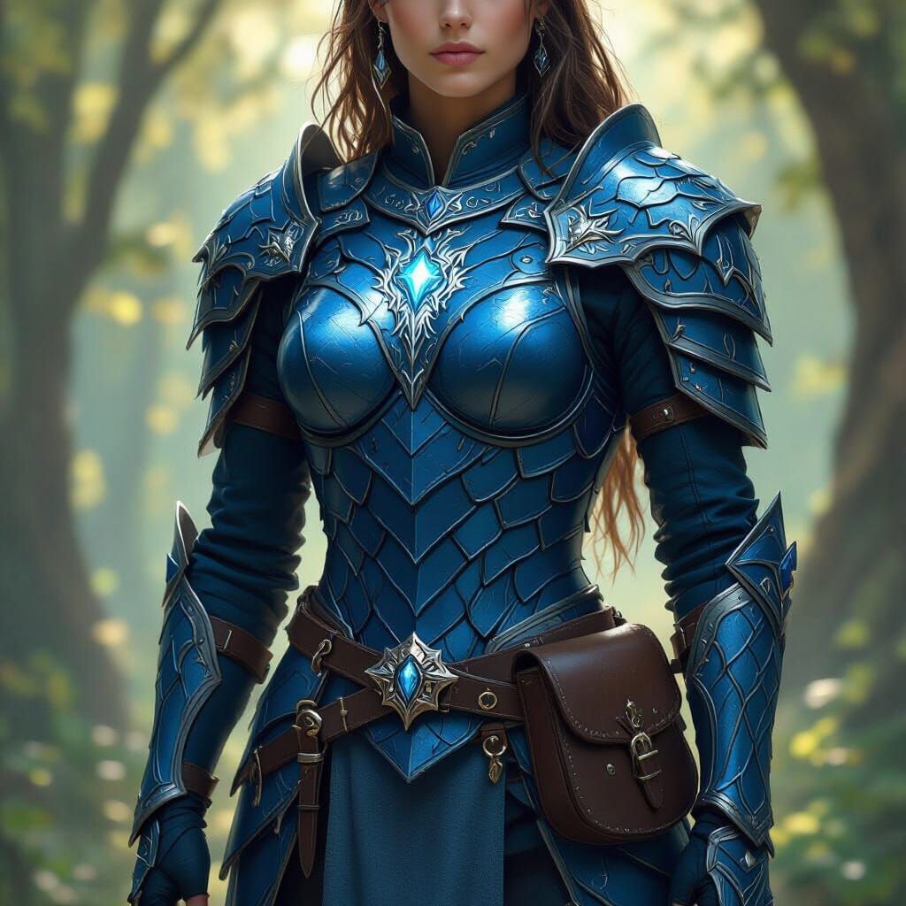 Elven Scale Mail Armor: Cobalt Blue & Sapphire