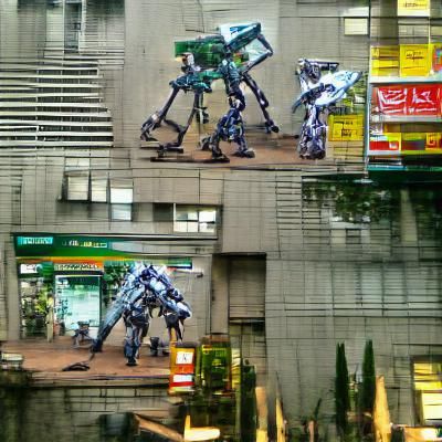 Mechs Clash in Neo-Tokyo Cyberpunk Battle