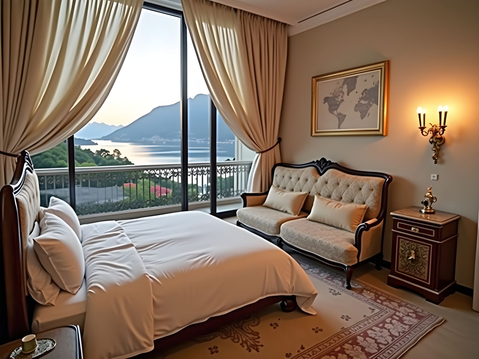 Billionaire's Mansion Bedroom in Golden Hour Light