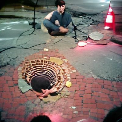 Man by Manhole: Urban Realism Portrait