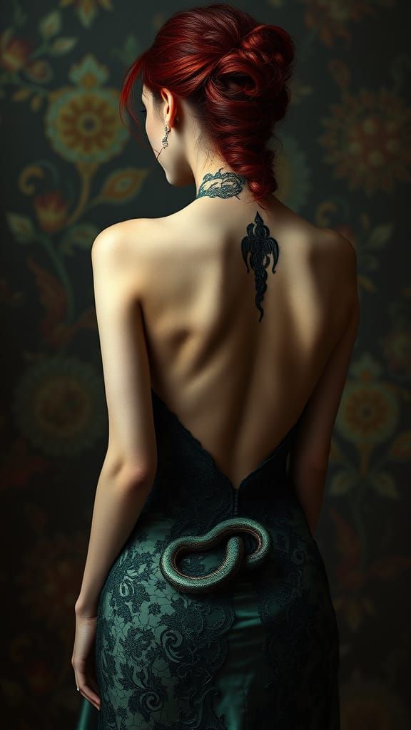 Redhead in Green Dress: Art Nouveau Style