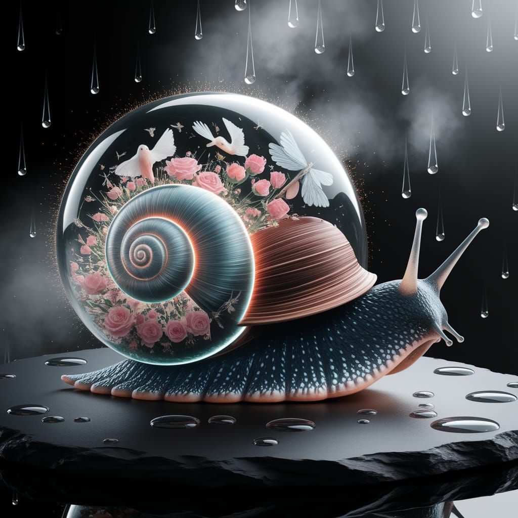 Glass Shell Snail Microcosm in Hyper-Realistic 3D Render