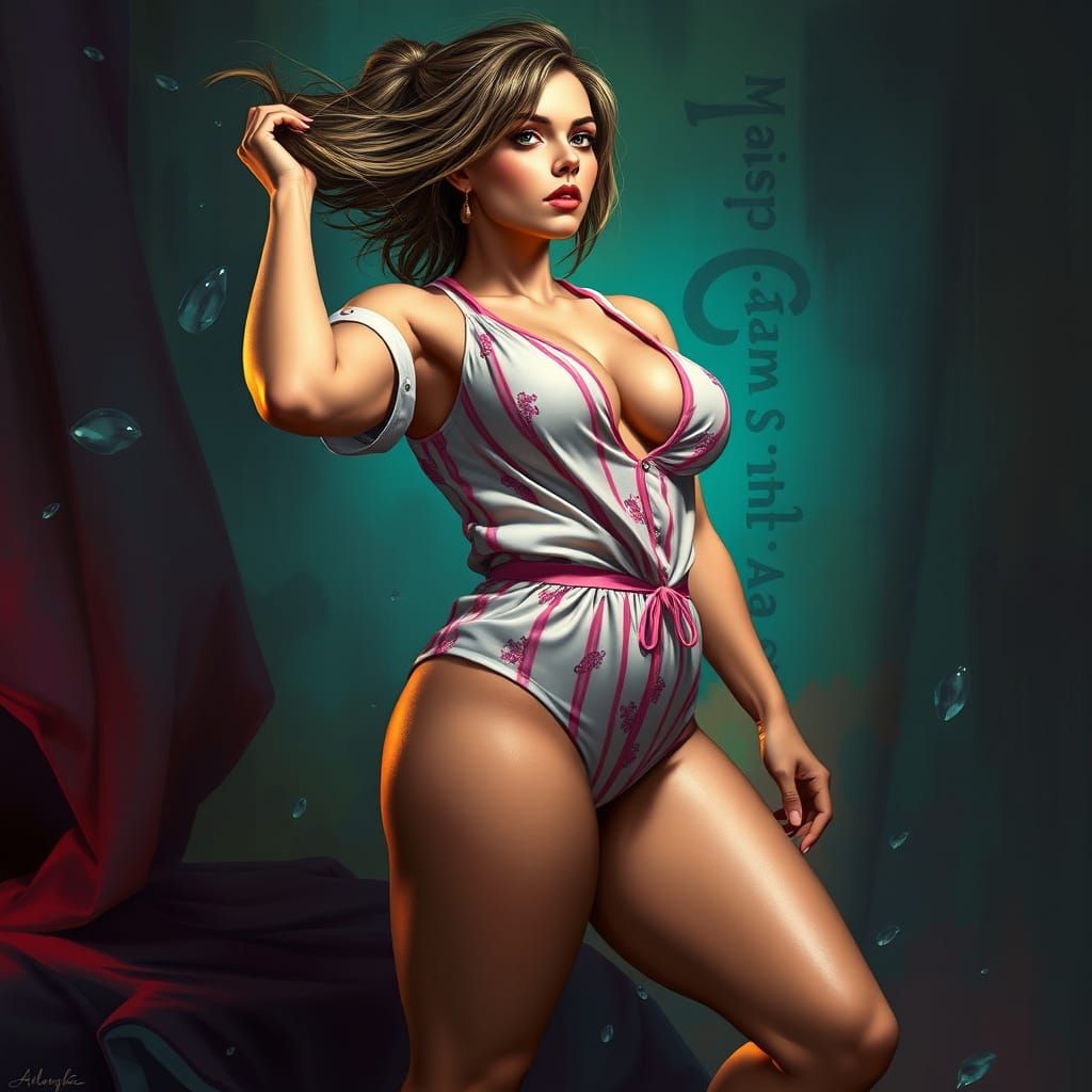 Hyperrealistic Woman in Pajamas, Dramatic 2/3 Face Angle