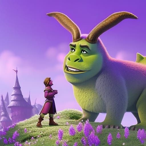 Hyperrealistic Purple Shrek Concept Art