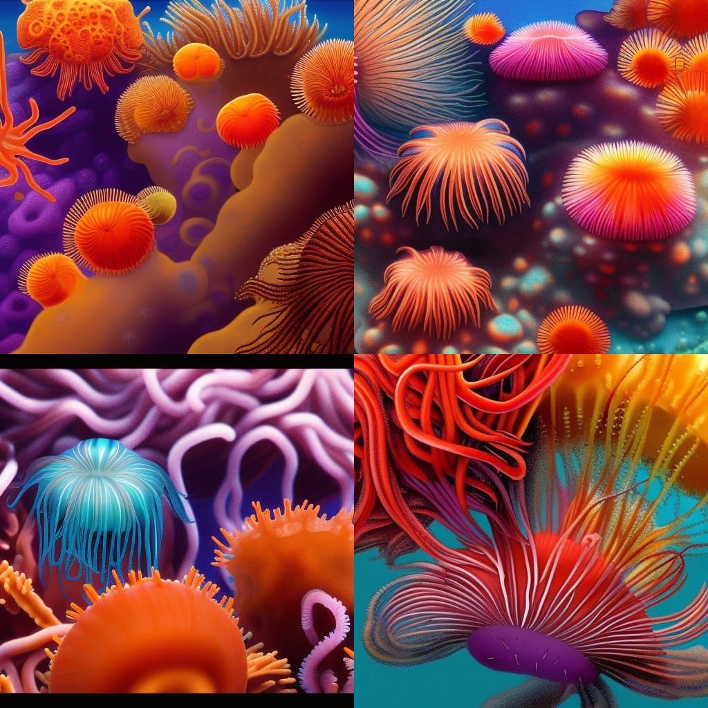 Detailed Sea Anemones and Jellyfish in Epic Ocean